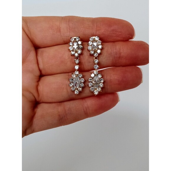 Prime Art & Jewel Designer Gold over Sterling Silver CZ Dangle Earrings 1.5 in - Picture 3 of 10